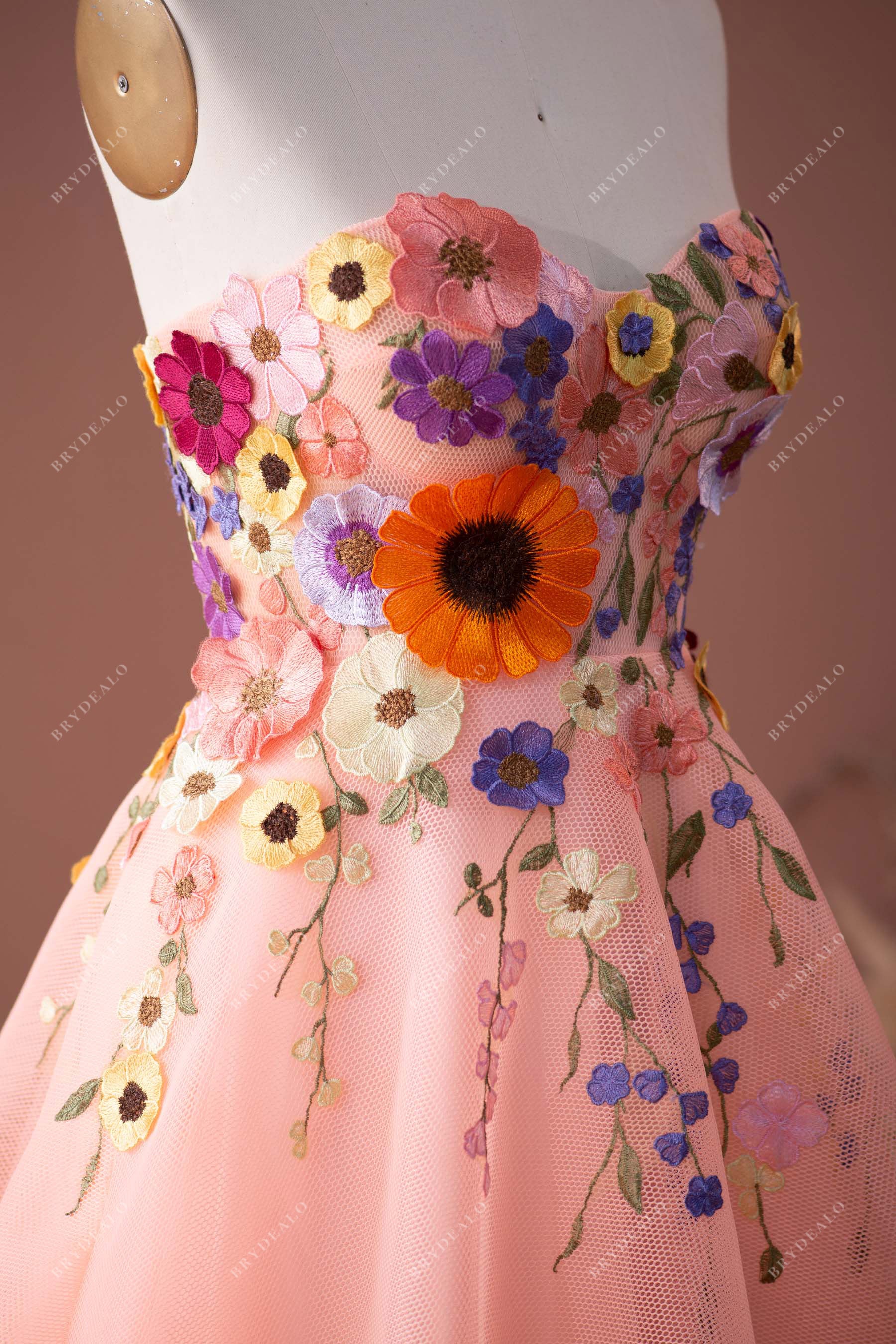 Peach Pink Flower Sweetheart A-line Prom Formal Dress