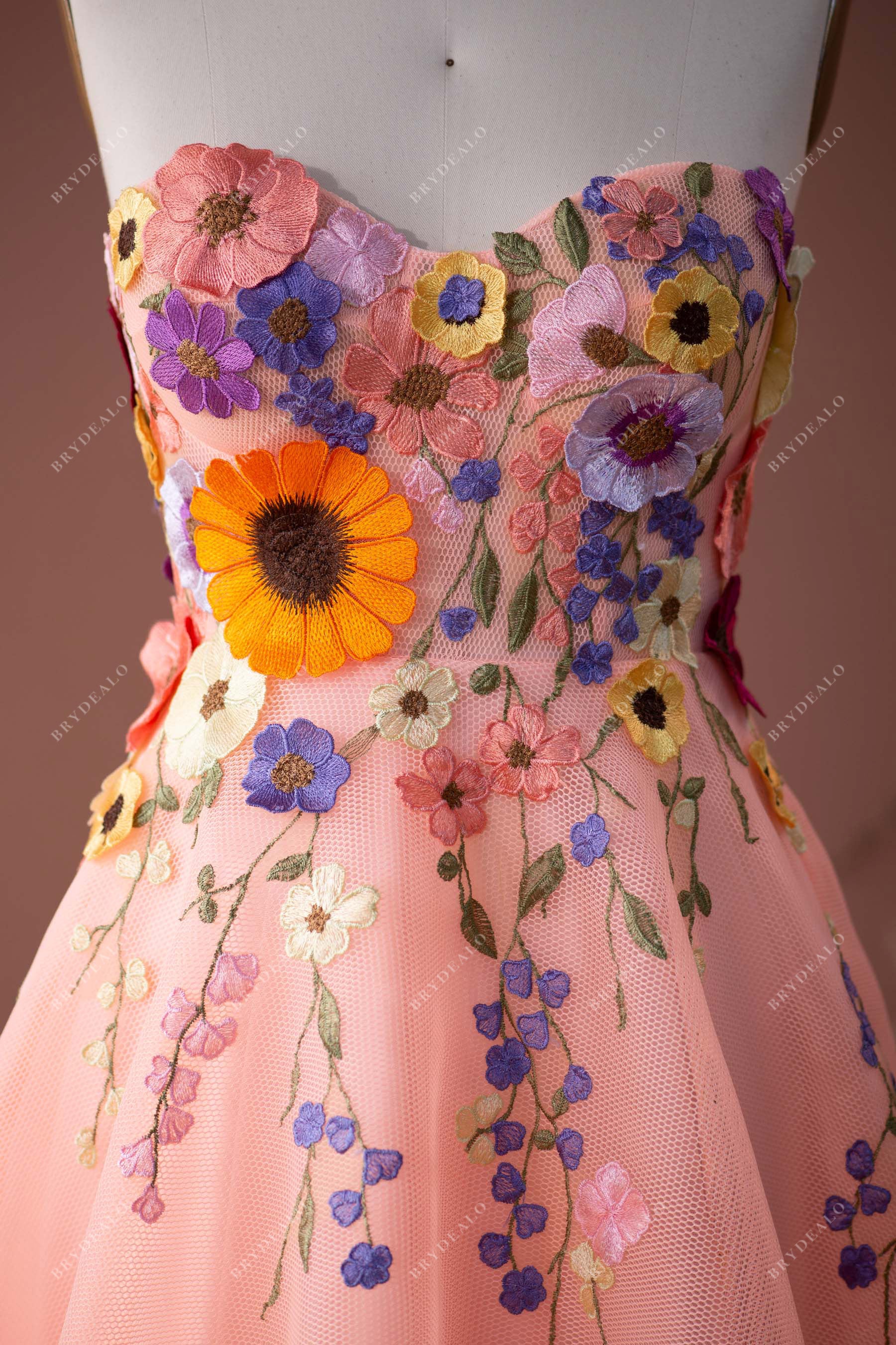 Peach Pink Flower Sweetheart A-line Prom Formal Dress