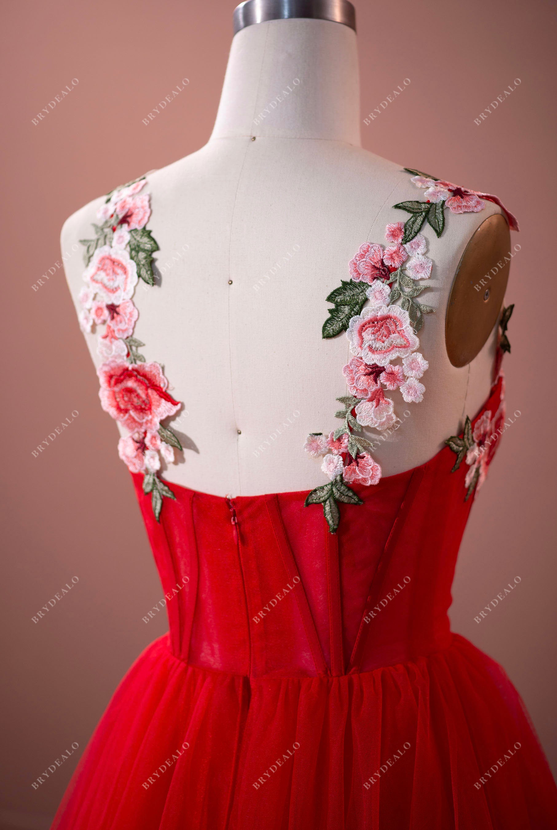 flower straps tulle prom formal dress