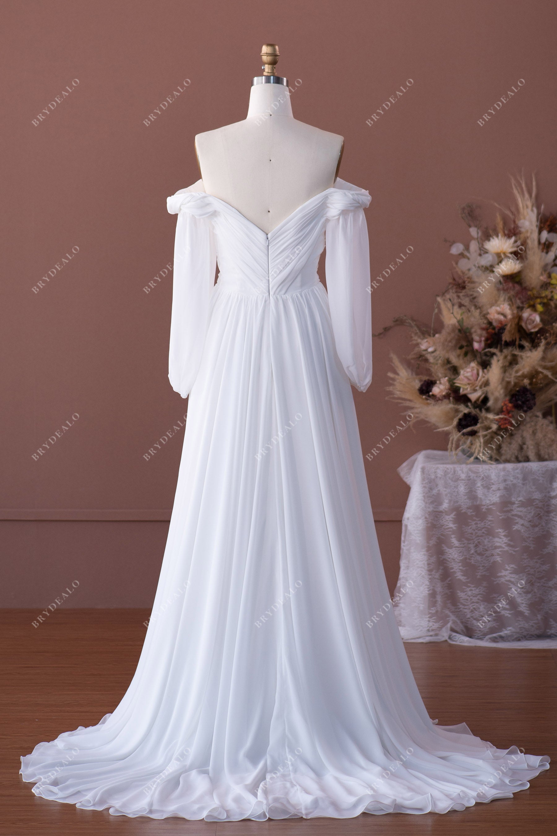 Off Shoulder Chiffon A-line Wedding Dress