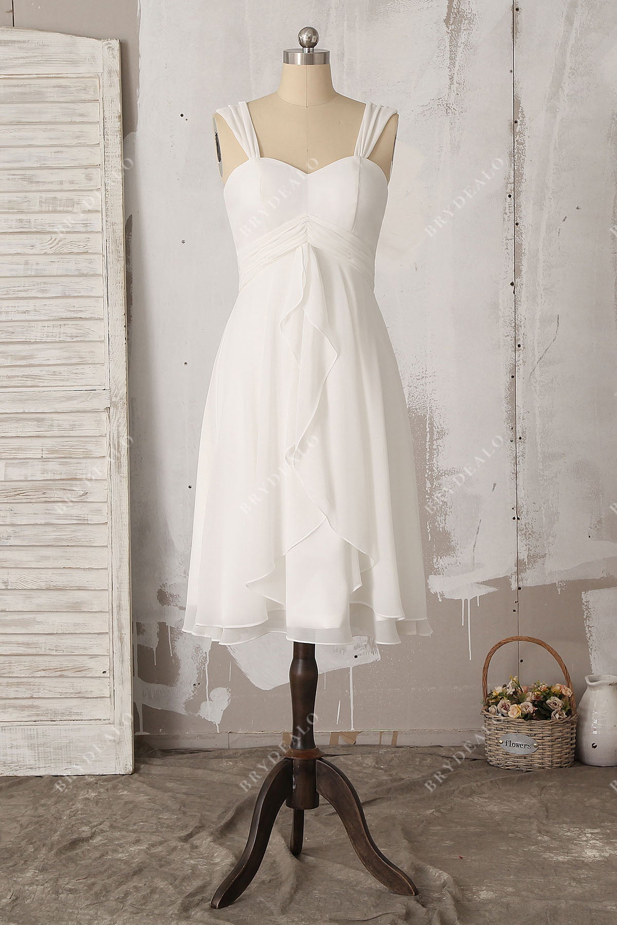 Chiffon Ruffles Knee Length Bridal Shower Dress Light Ivory