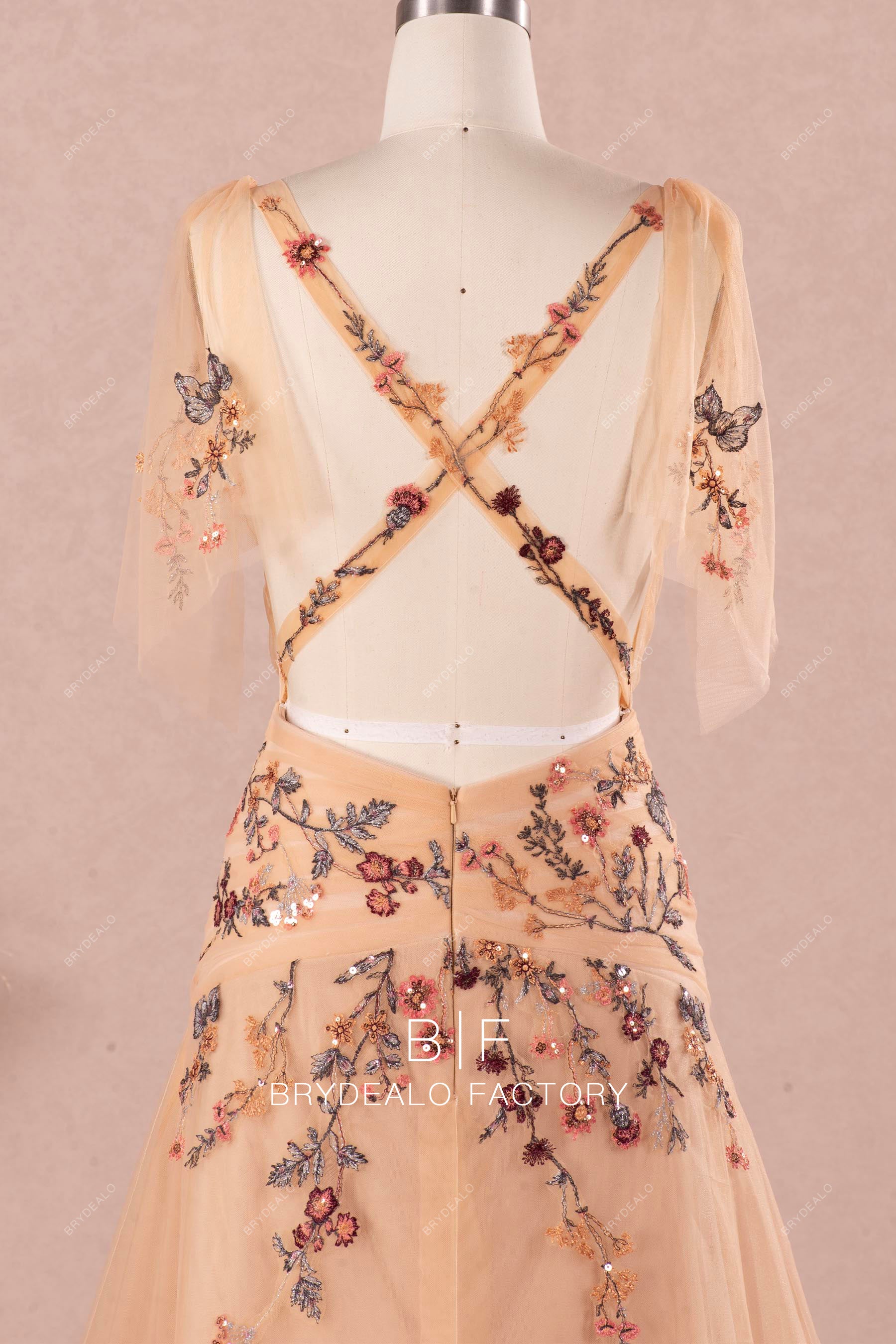 flowy shoulder panel wedding dress