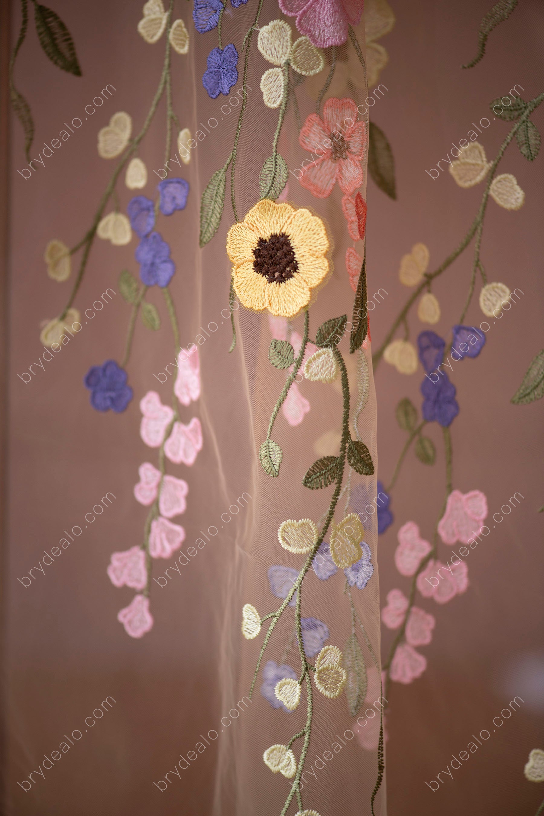 Glamorous Colorful Wild Flowers Designer Lace Fabric