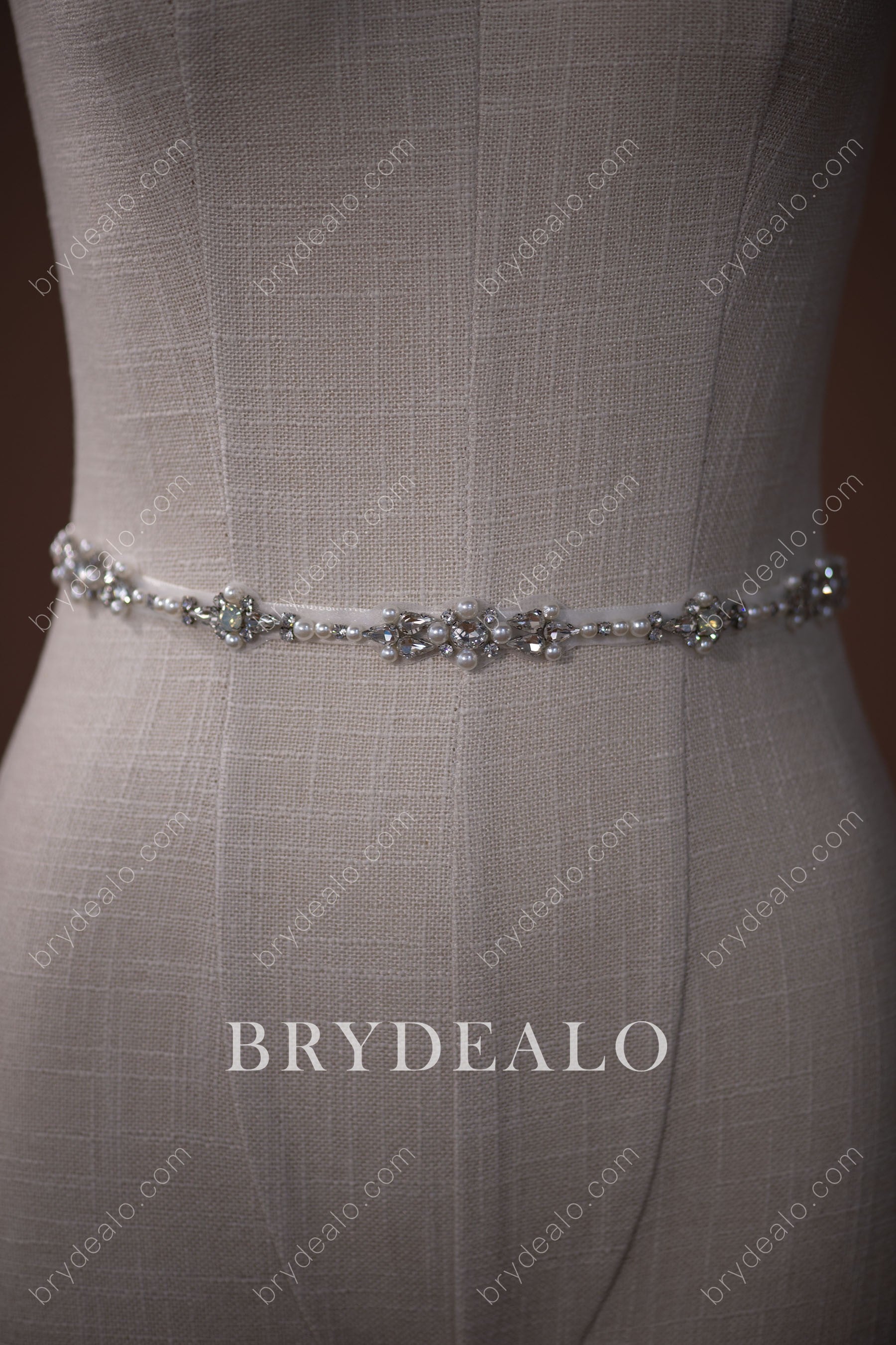 Glamorous Pearls Crystals Bridal Sash