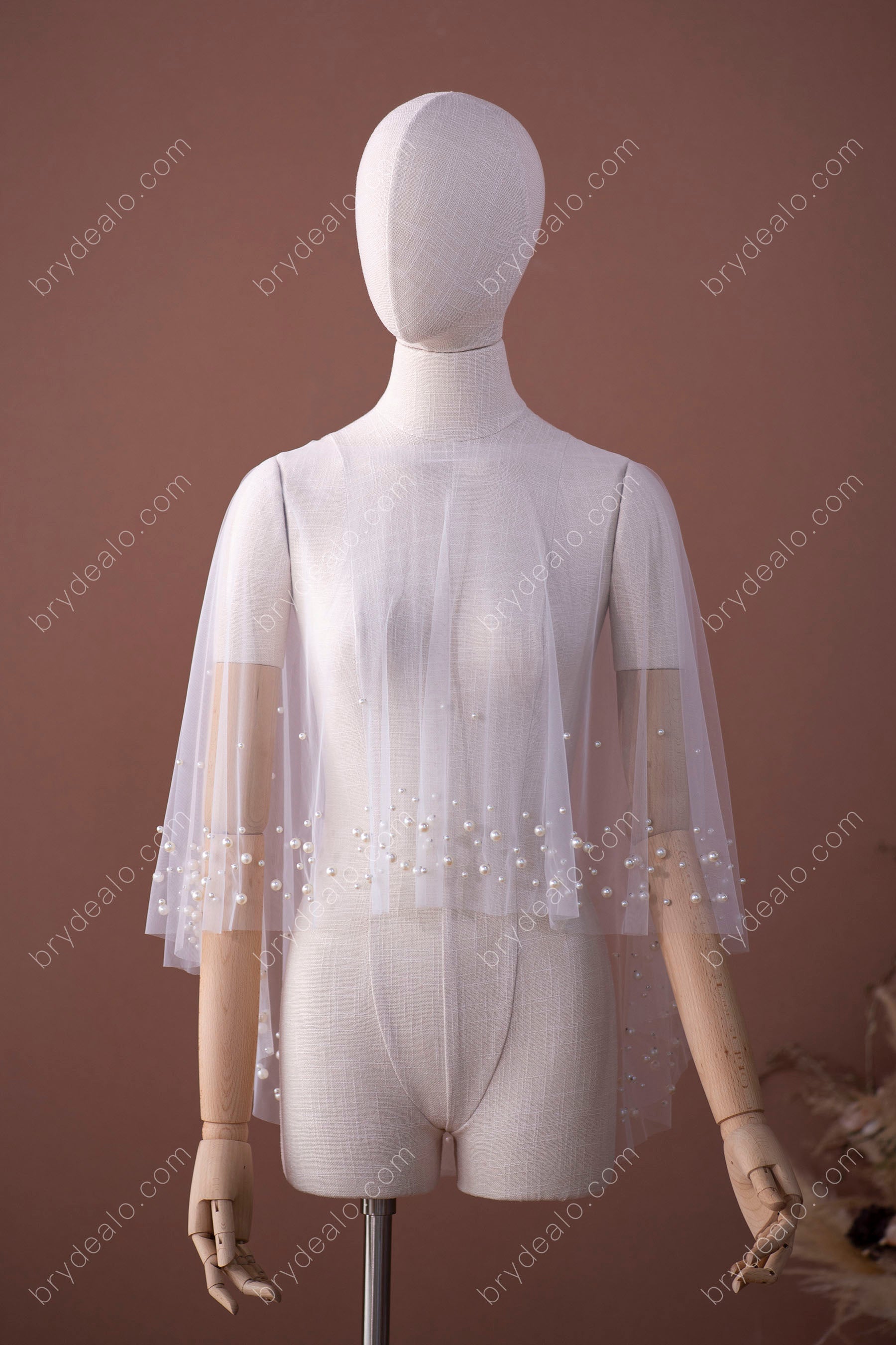 Glamorous Pearls Elbow Length Bridal Cape