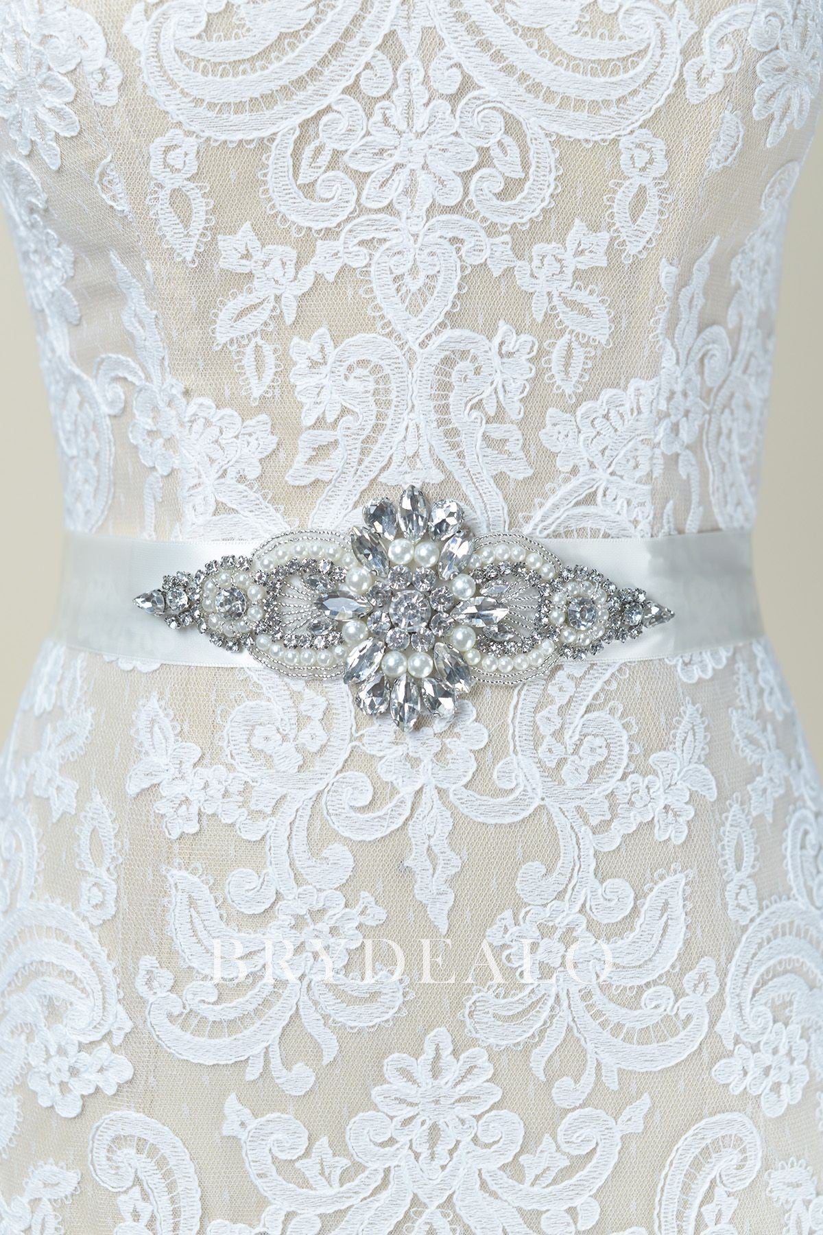 Glamorous Rhinestones Pearls Satin Bridal Sash
