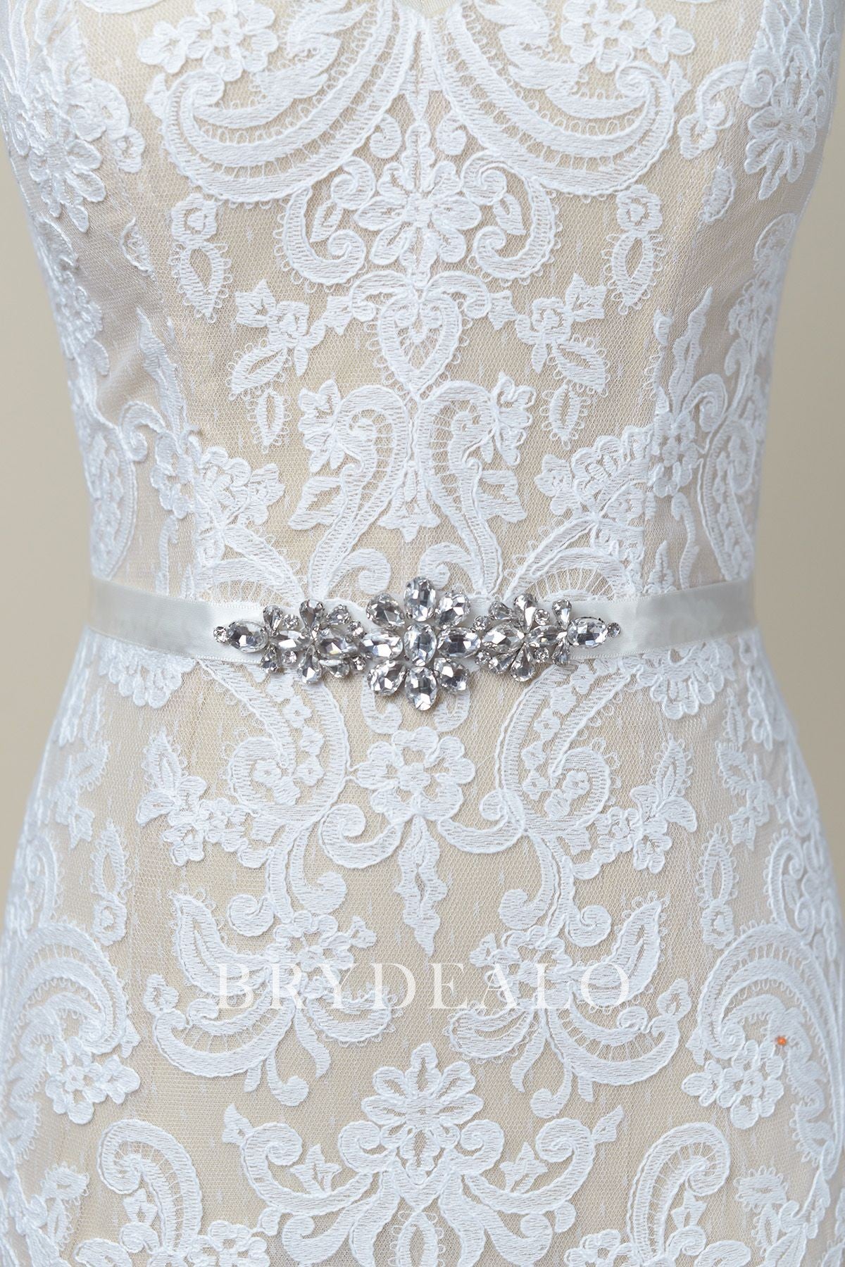 Glaring Ivory Satin Silver Rhinestone Bridal Belt