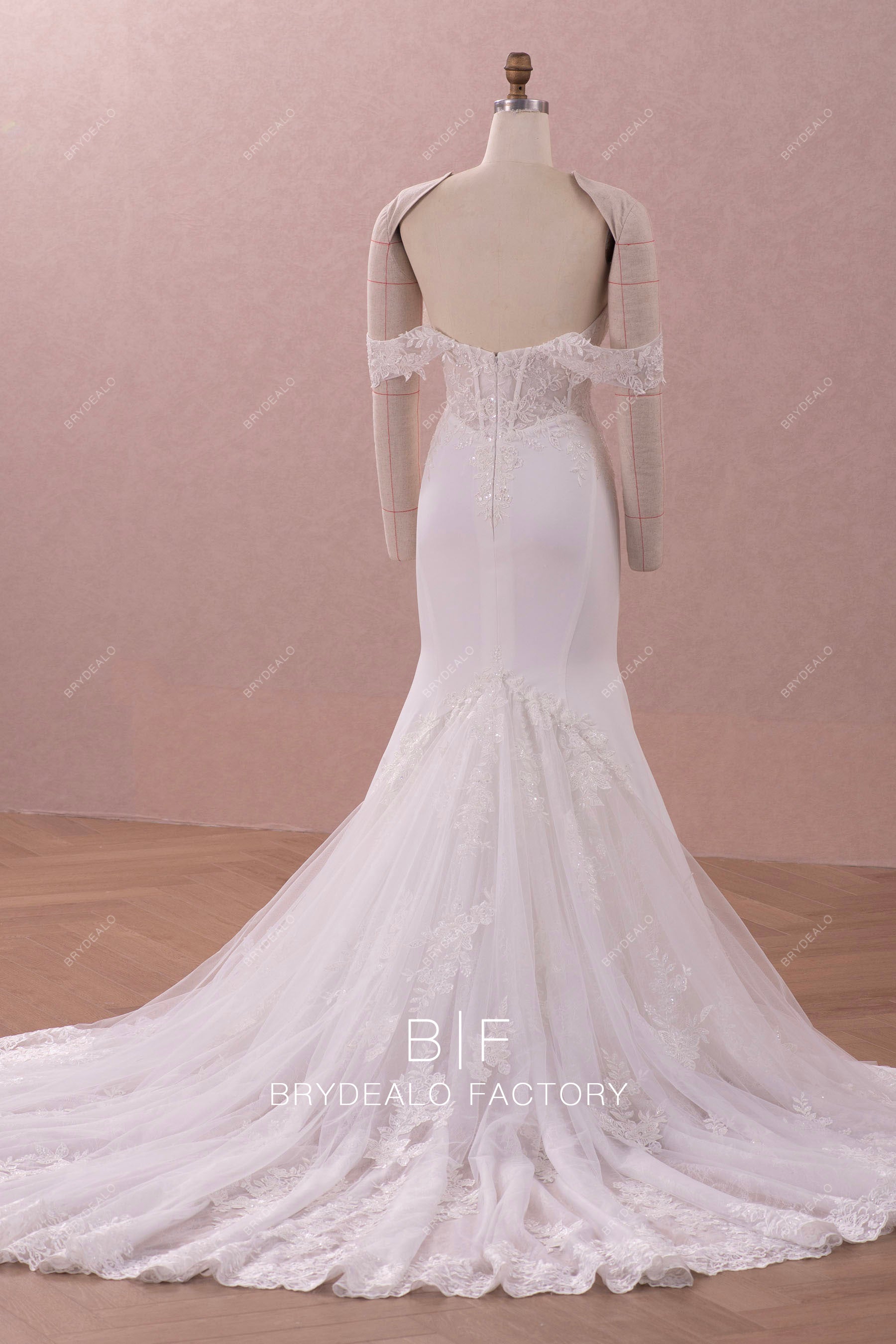 godet lace mermaid long wedding dress