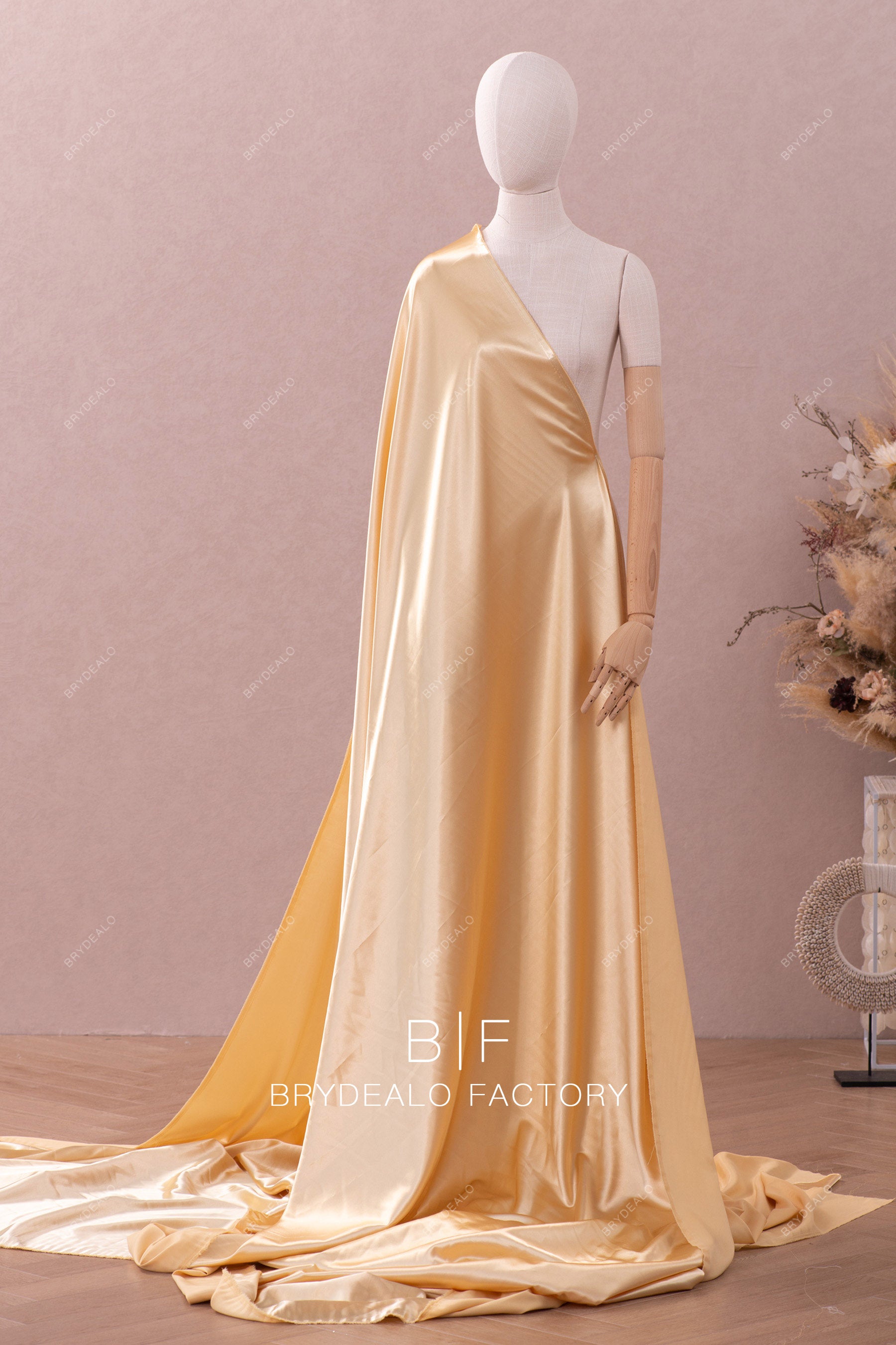 Gold Silky Polyester Charmeuse Satin Fabric