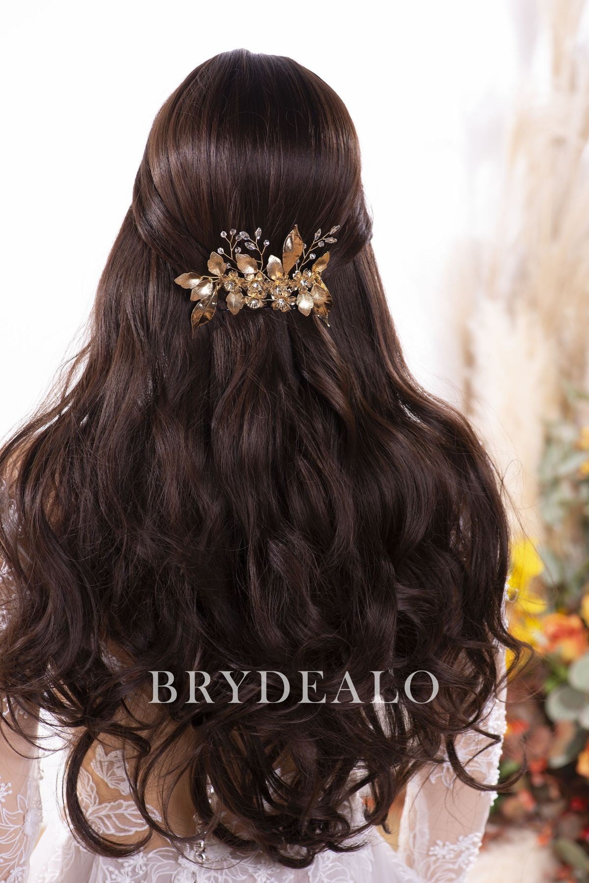 Gold Flower Leaf Bridal Comb