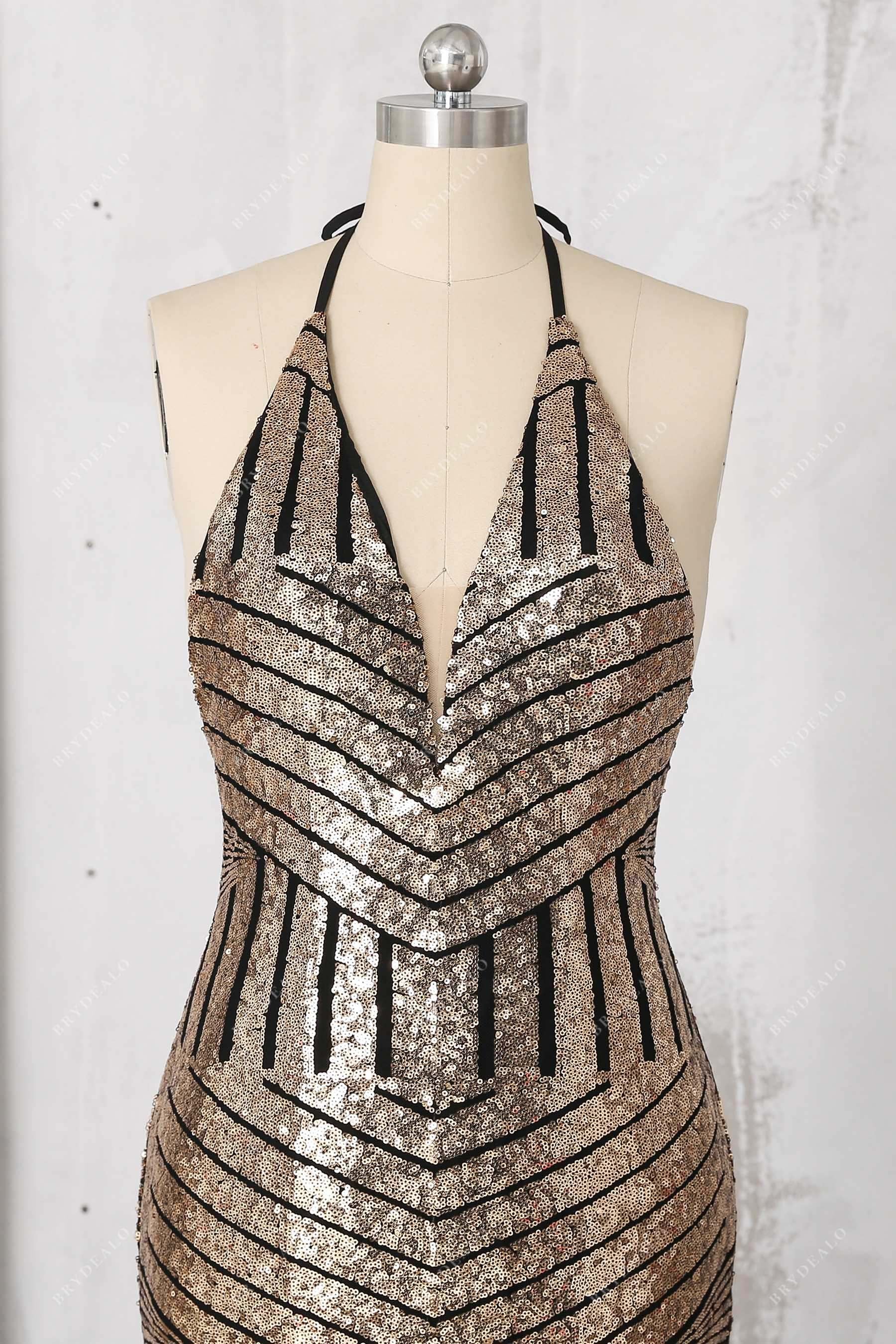 gold halter neck unique sequin prom gown