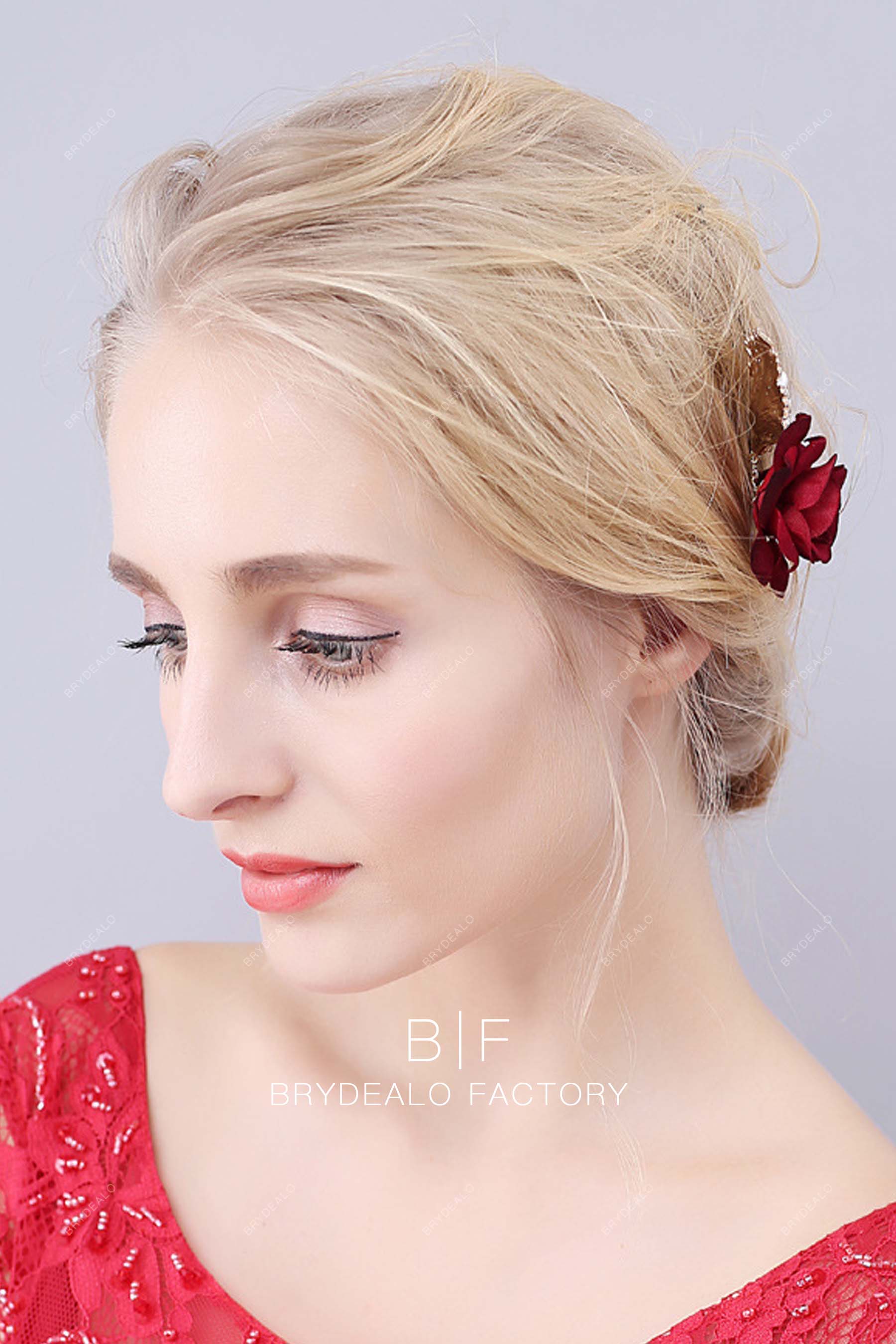 Pearls Leaf Metal Bridal Headpiece Red Rose