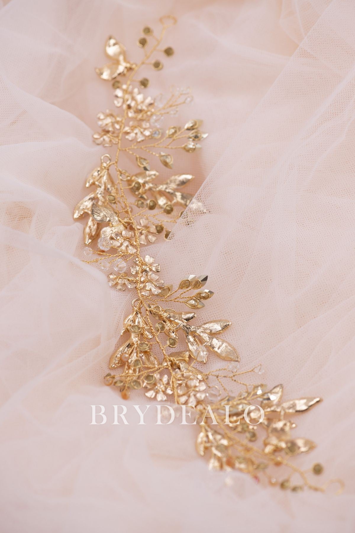 Luxury Opal Rhinestones Flower Leaf Headpiece_Brydealo