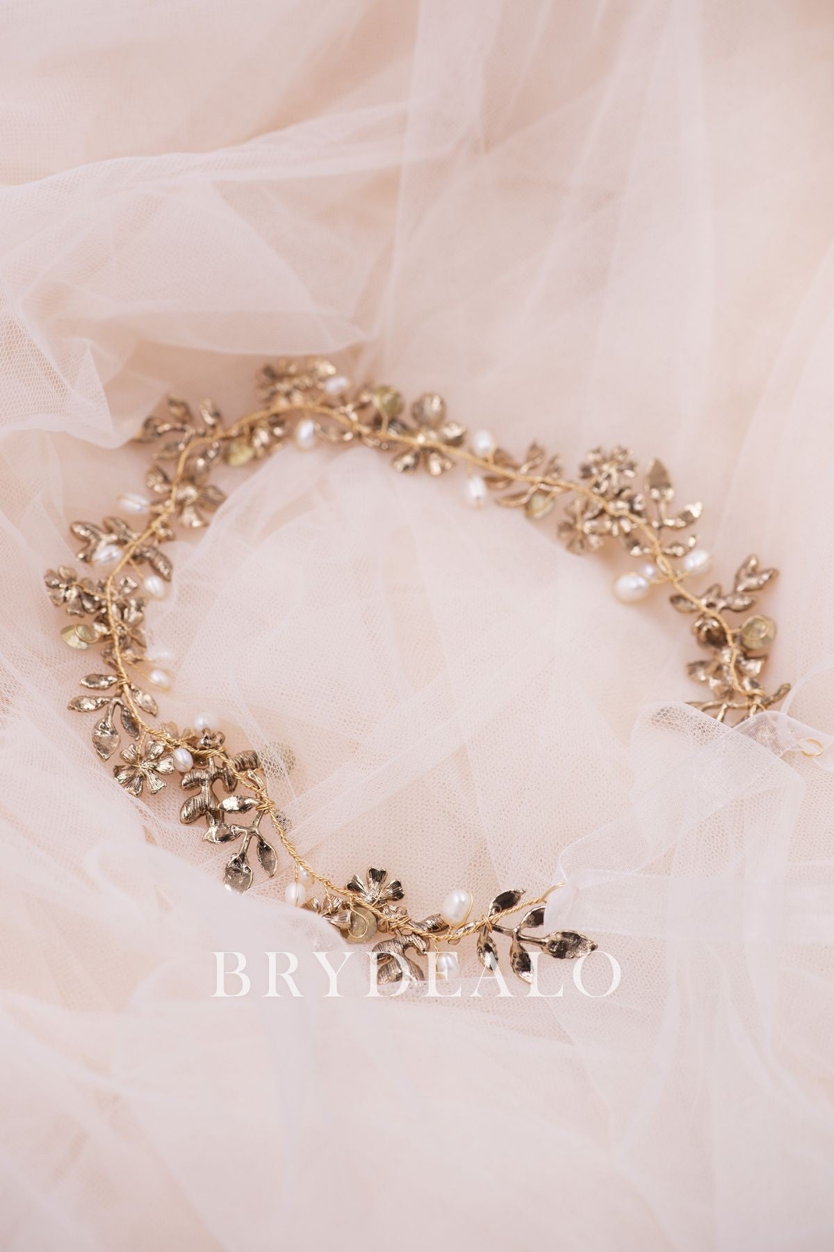 Leaf Pearls Rhinestones Bridal Wire Headband