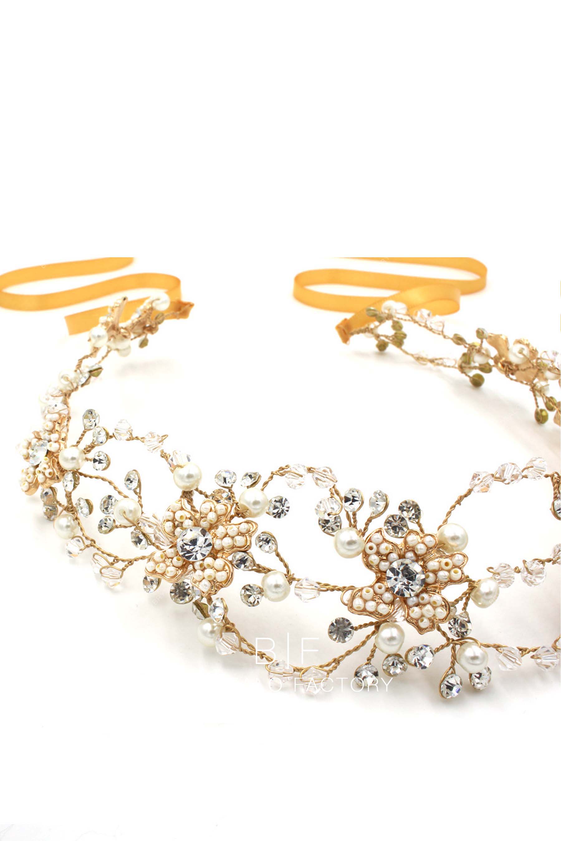 gold satin sash trendy headpiece