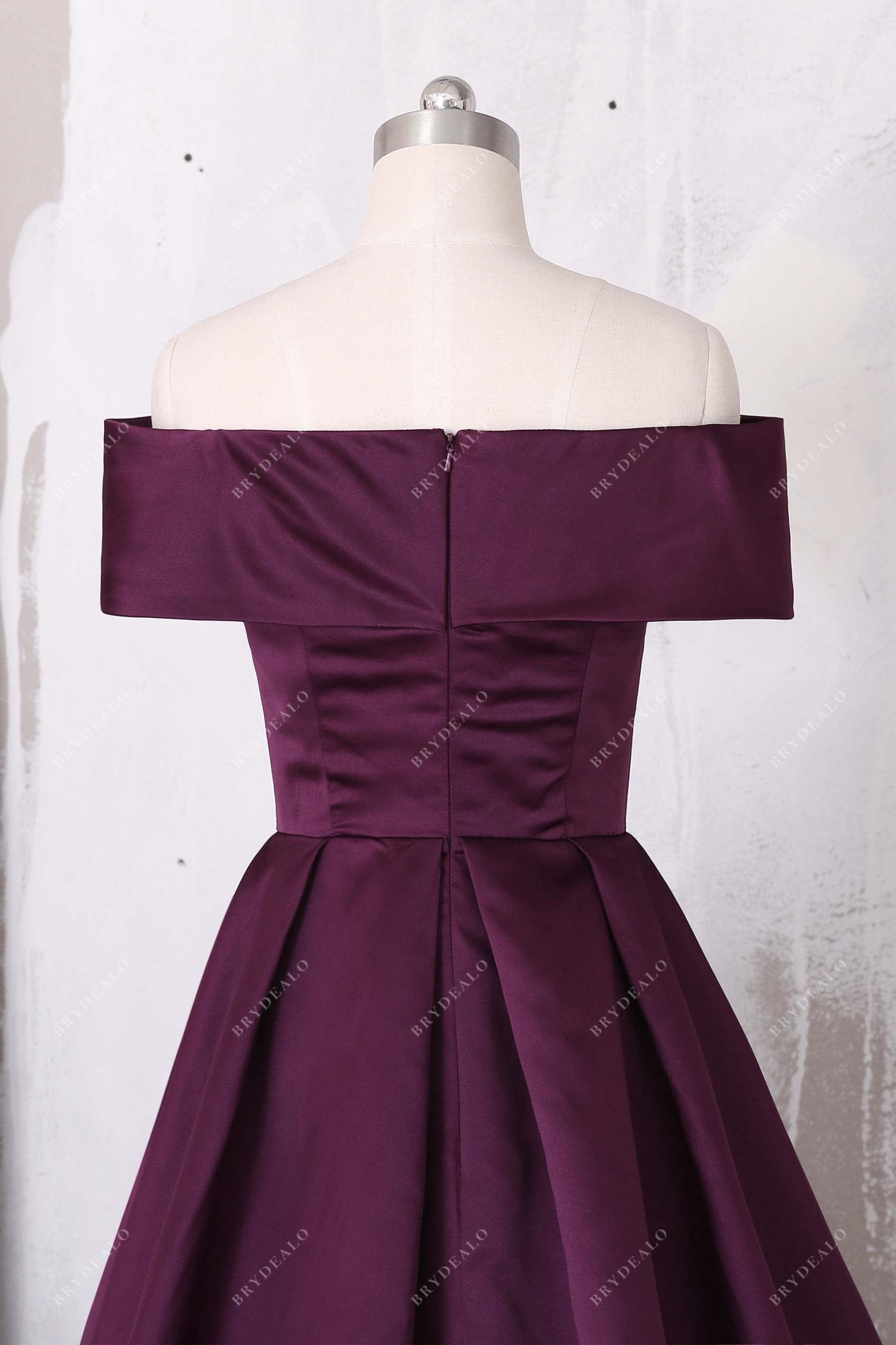 grape off-shoulder prom dress
