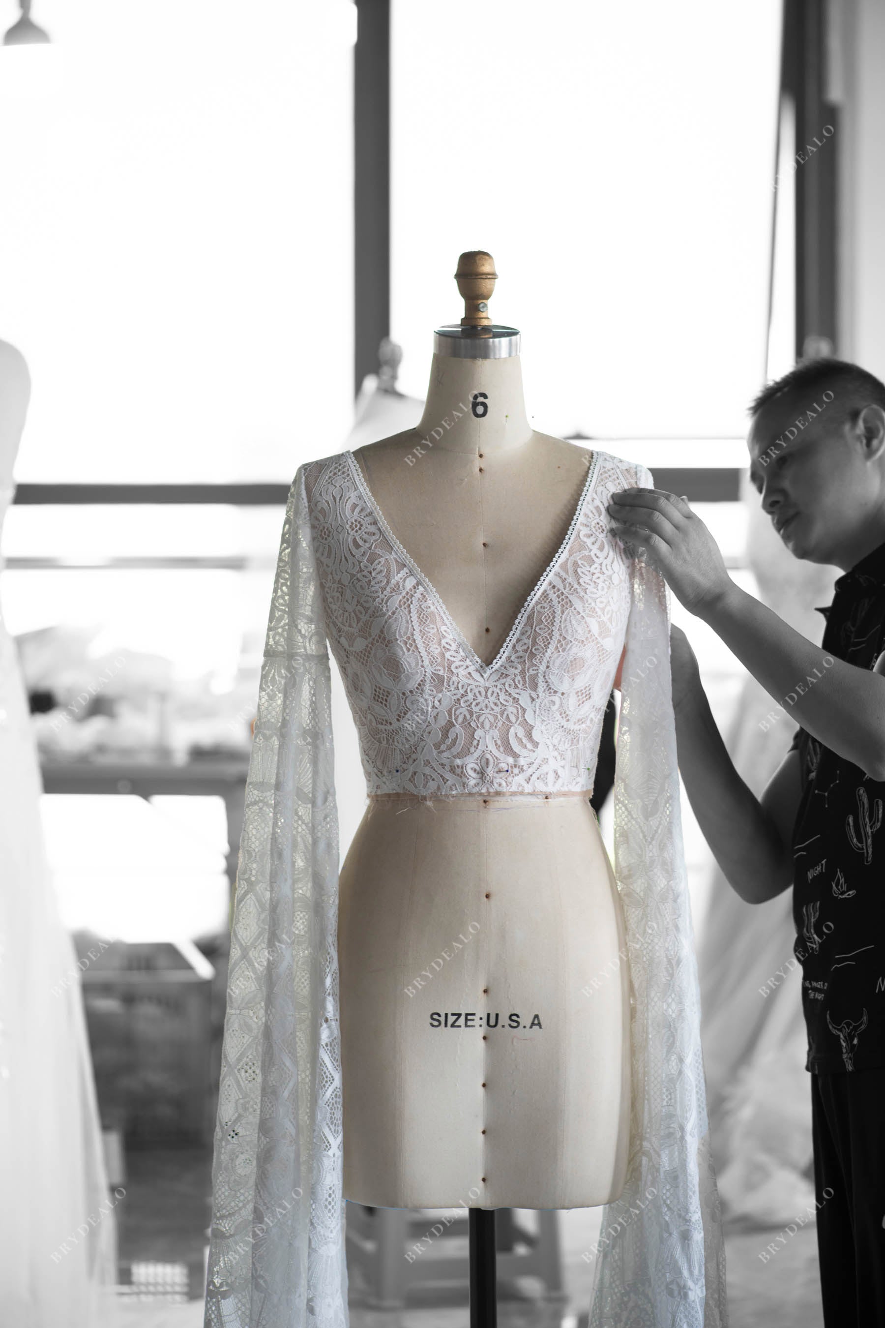 custom made boho lace bridal dress