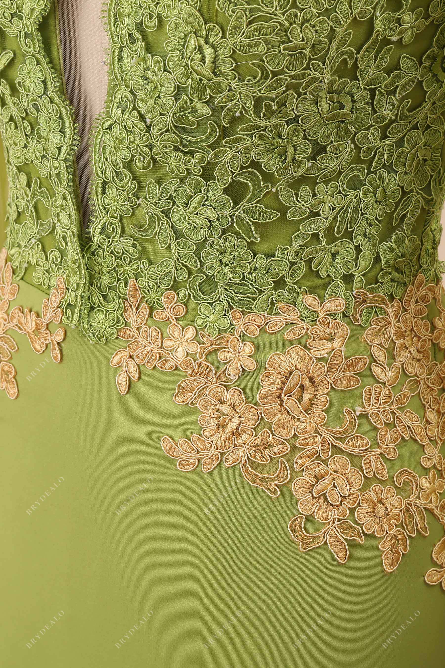 green jersey gold lace dress