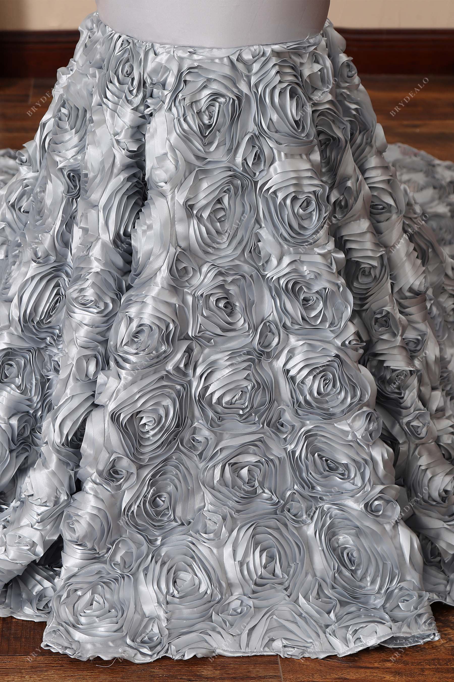 grey 3D roses trumpet prom dress