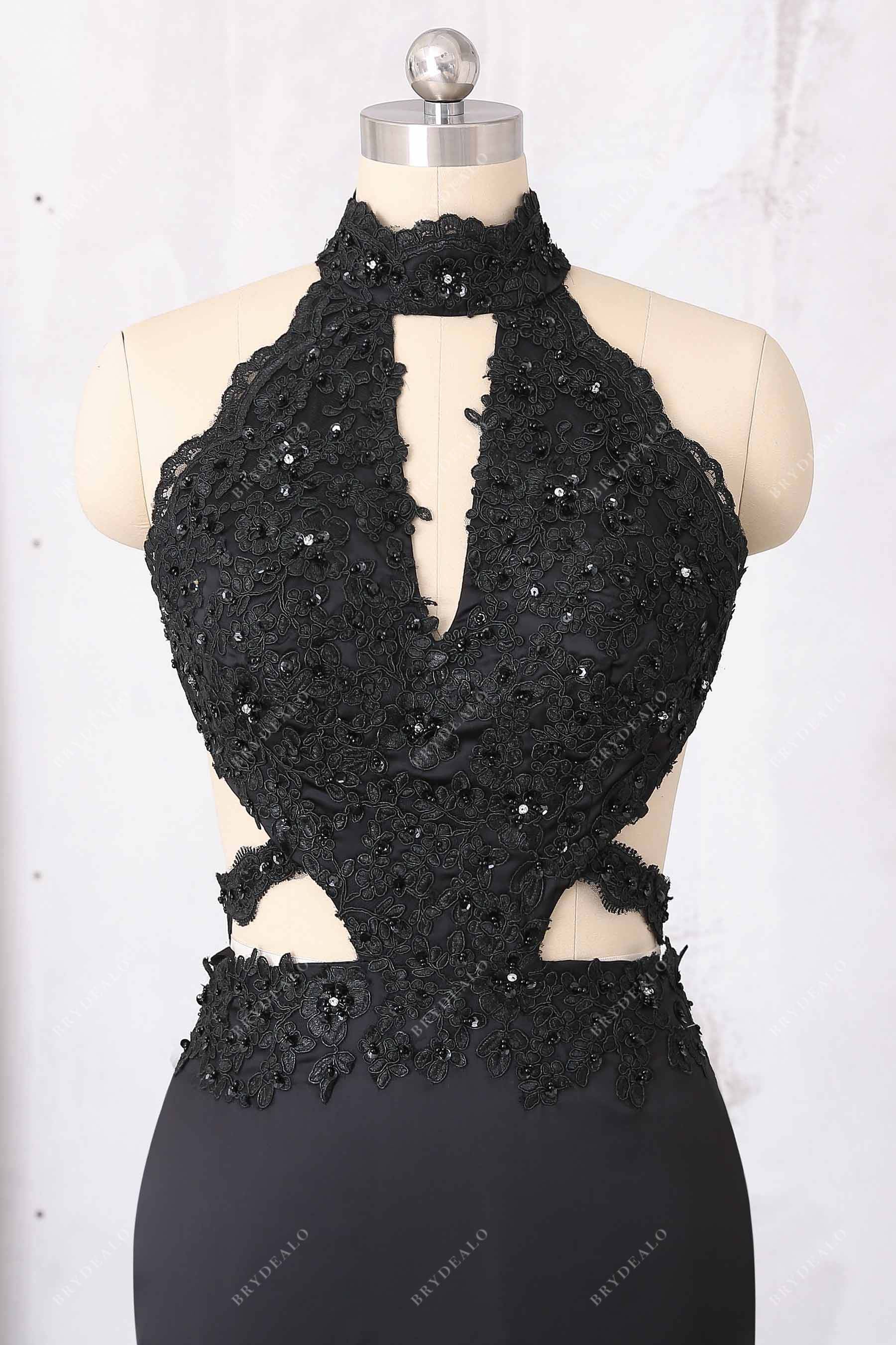 halter lace cutouts prom dress