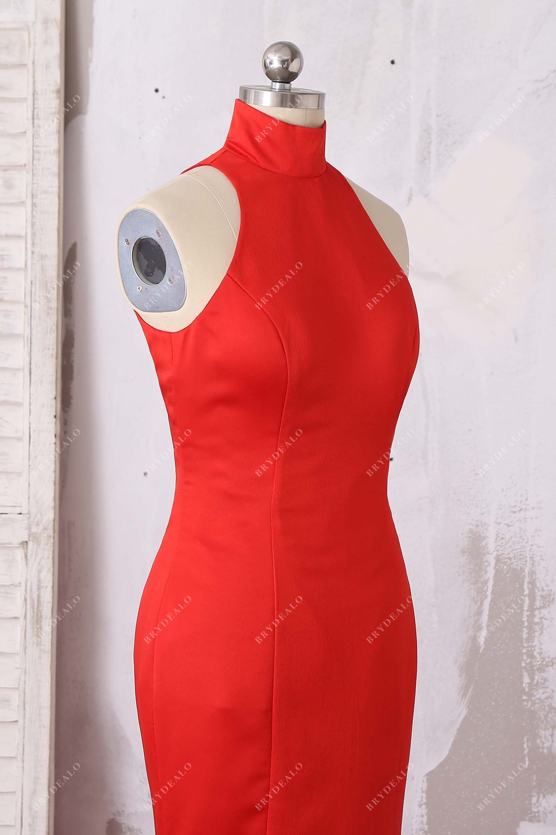 halter sleeveless red satin dress