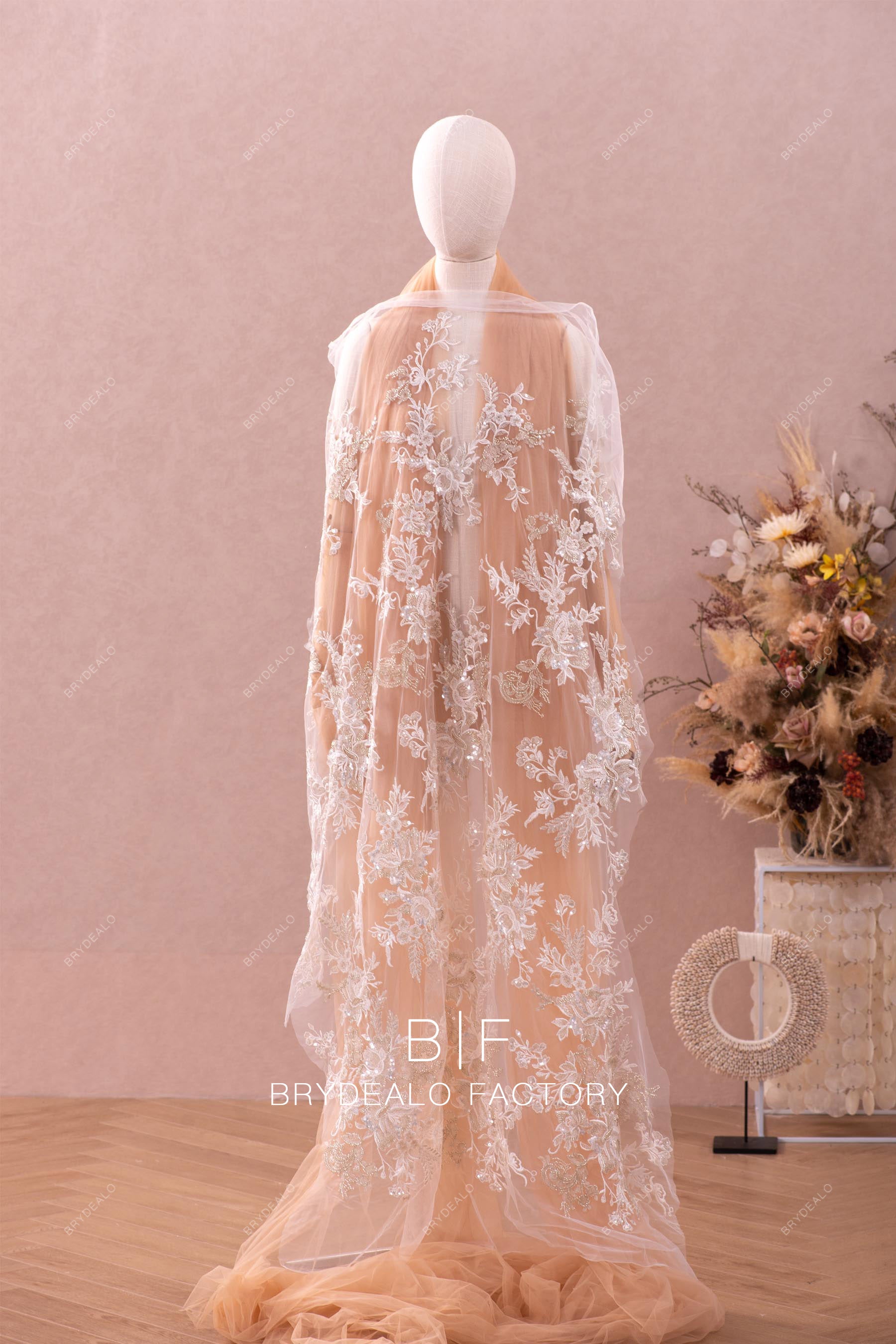 heavy beaded embroidery lace fabric