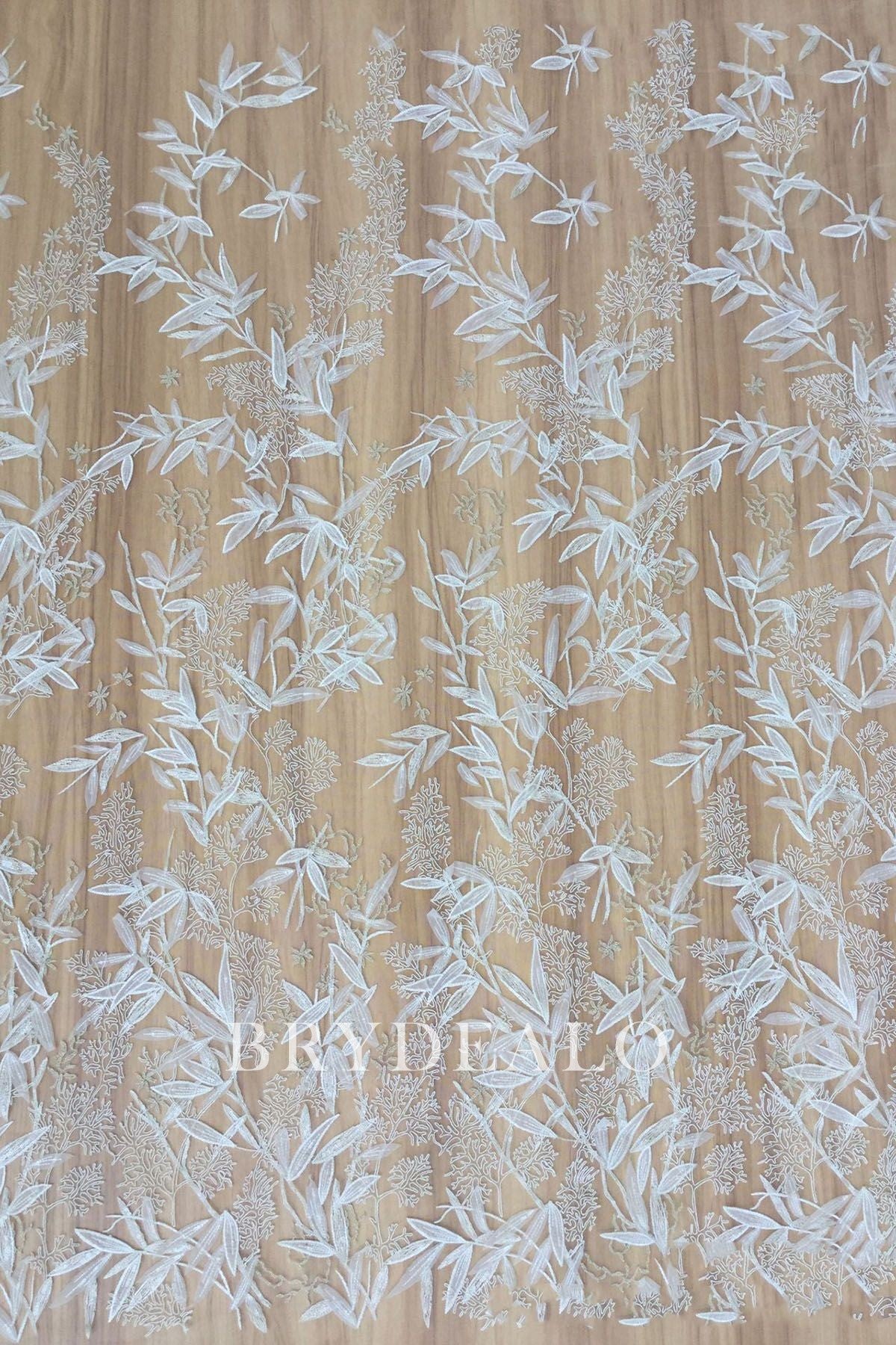 High-end Sequined Leaf Bridal Lace Fabric for Wholesale