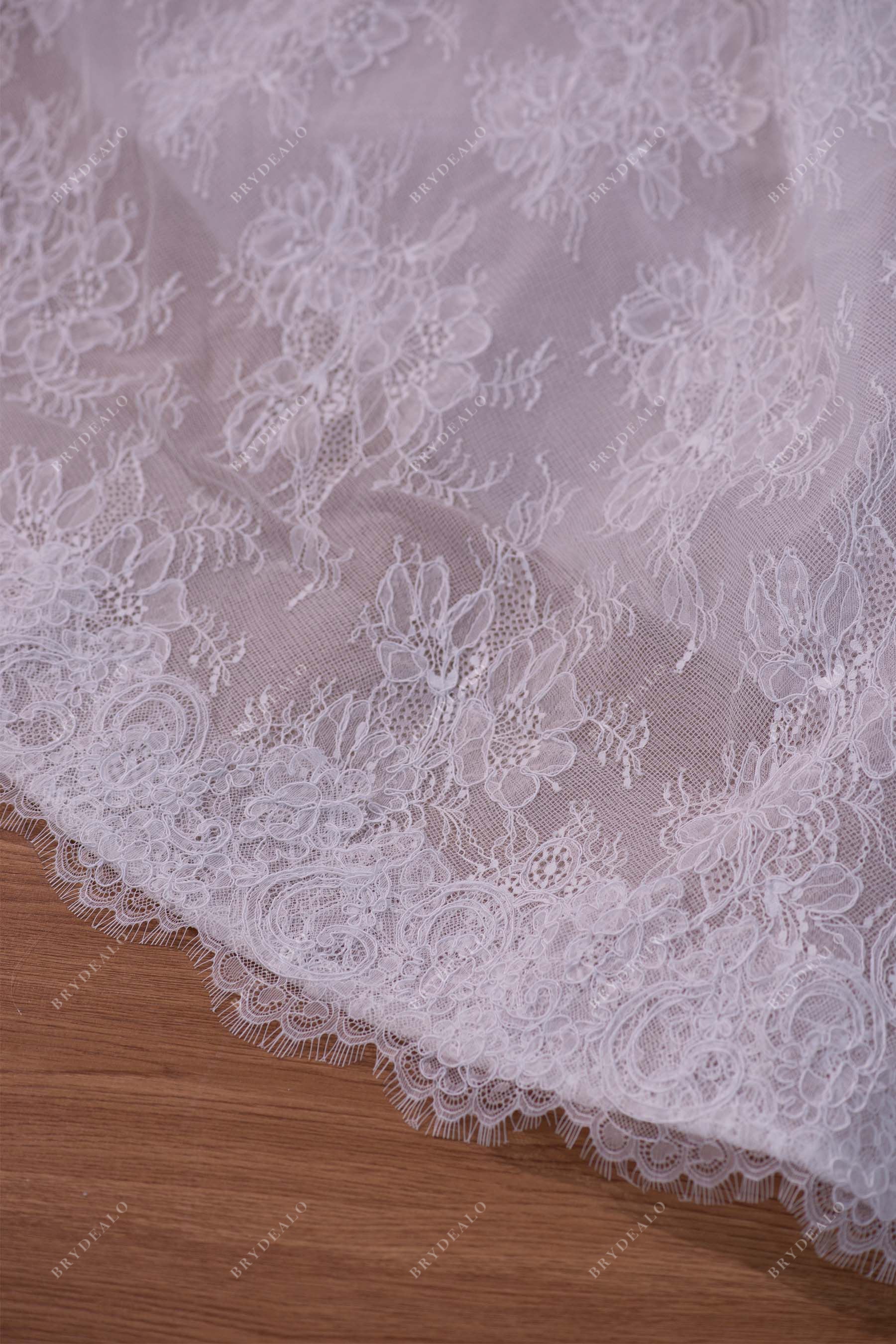 scalloped lace train bridal gown