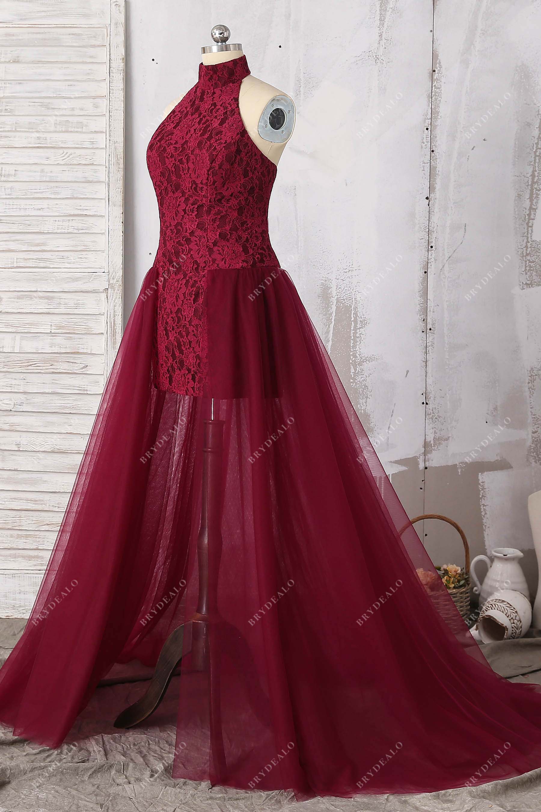 high neck bodycon lace A-line tulle dress