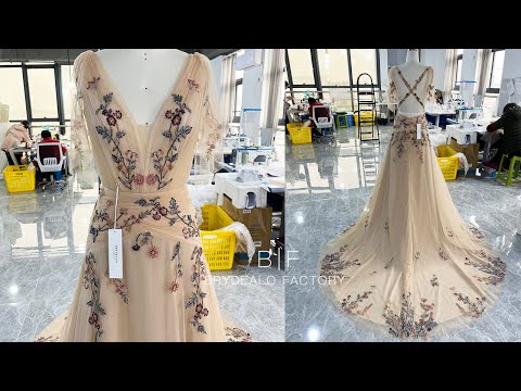 Wholesale Criss-Cross Back Plunging Boho Colored Wedding Dress