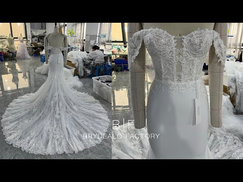 wholesale off shoulder illusion plunging mermaid wedding gown