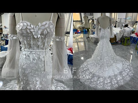 wholesale leaf lace mermaid detachable sleeve wedding dress