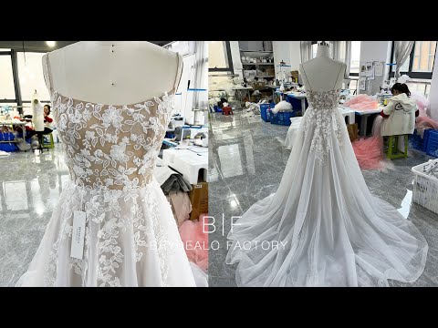 wholesale beaded 3D flower lace A-line wedding dress