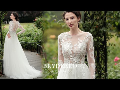 Romantic Beaded Lace Illusion Sleeved Bridal Gown for Wholesale