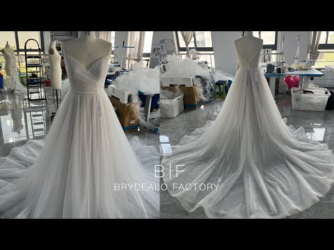 wholesale beaded straps pleated bodice wedding dress