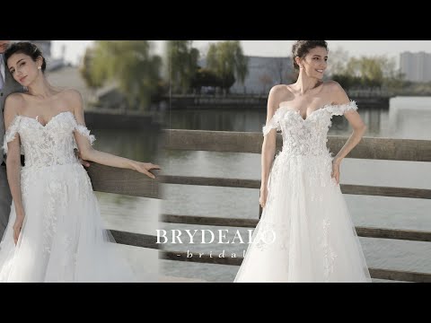 Flower Off Shoulder Lace A-line Wedding Dress for wholesale