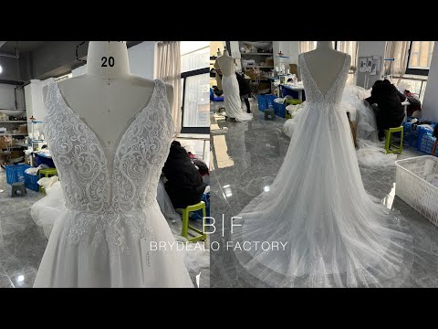 wholesale sparkly plunging lace sequin wedding dress