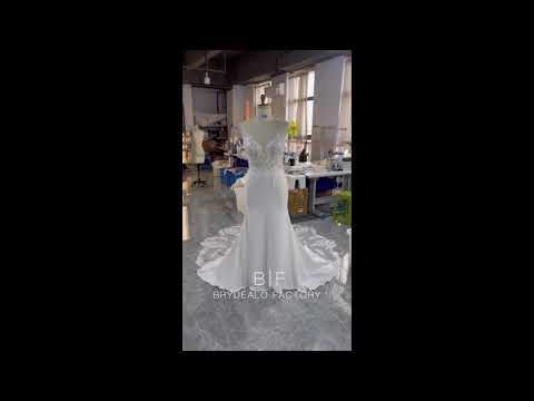 Plus Size Beaded Straps Lace Crepe Wedding Dress for wholesale