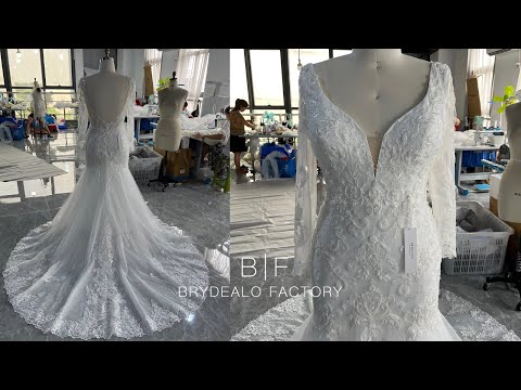 wholesale plus size mermaid beaded lace wedding dress video