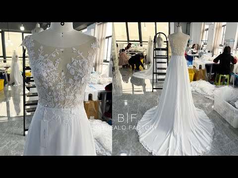 wholesale illusion back botanic lace chiffon wedding dress