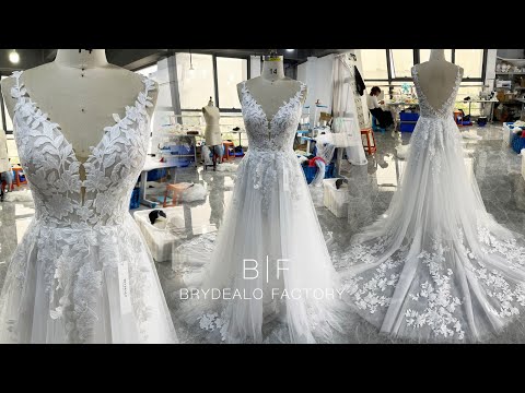 Private Label Romantic Flower Lace Sleeveless A-Line Tulle Wholesale Bridal Gown Online