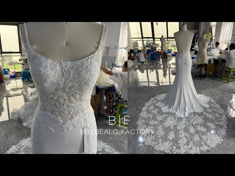 wholesale beaded straps lace crepe wedding dress