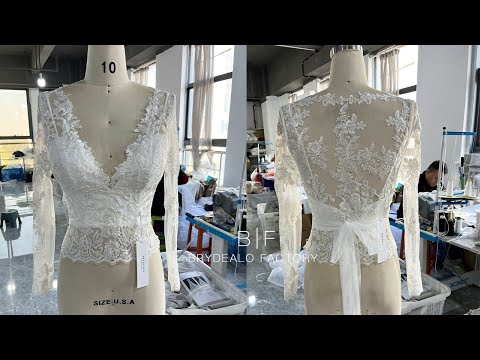 wholesale sleeved lace bridal jacket with straps crepe corset