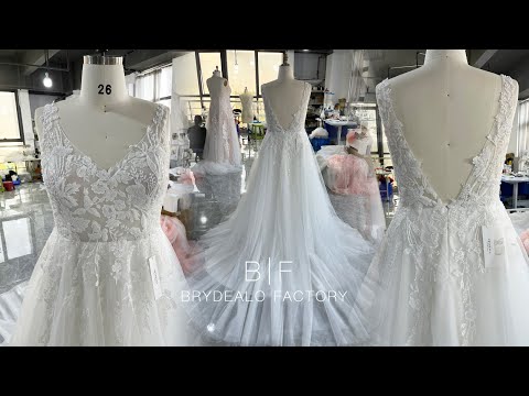 Private Label Straps Beaded Lace Sequin Tulle Wedding Dress for Wholesale