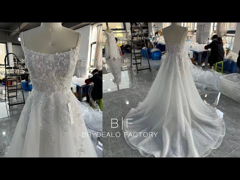 wholesale shimmery 3D flower lace wedding dress