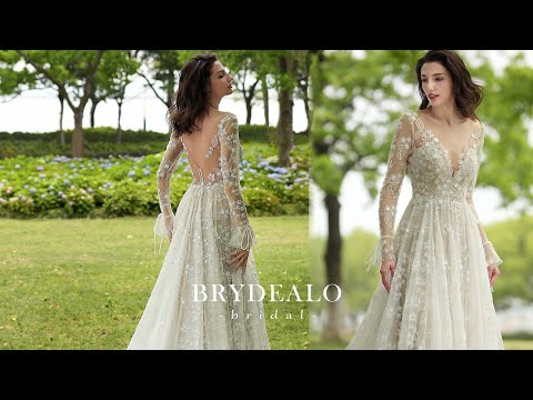 Wholesale Romantic Flare Long Sleeve Flower Wedding Dress