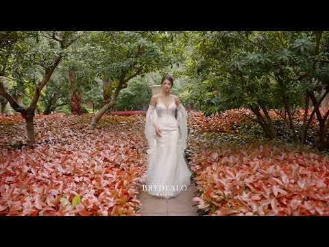 wholesale detachable bell sleeve sparkly mermaid wedding dress