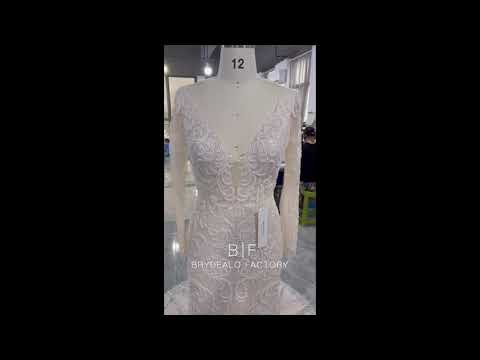 Luxury Beaded Lace Sleeved Mermaid Wedding Dress for wholesale