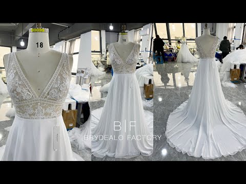 wholesale plus size boho lace chiffon wedding dress