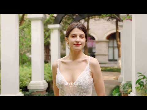 wholesale straps plunging lace chiffon flowy wedding dress